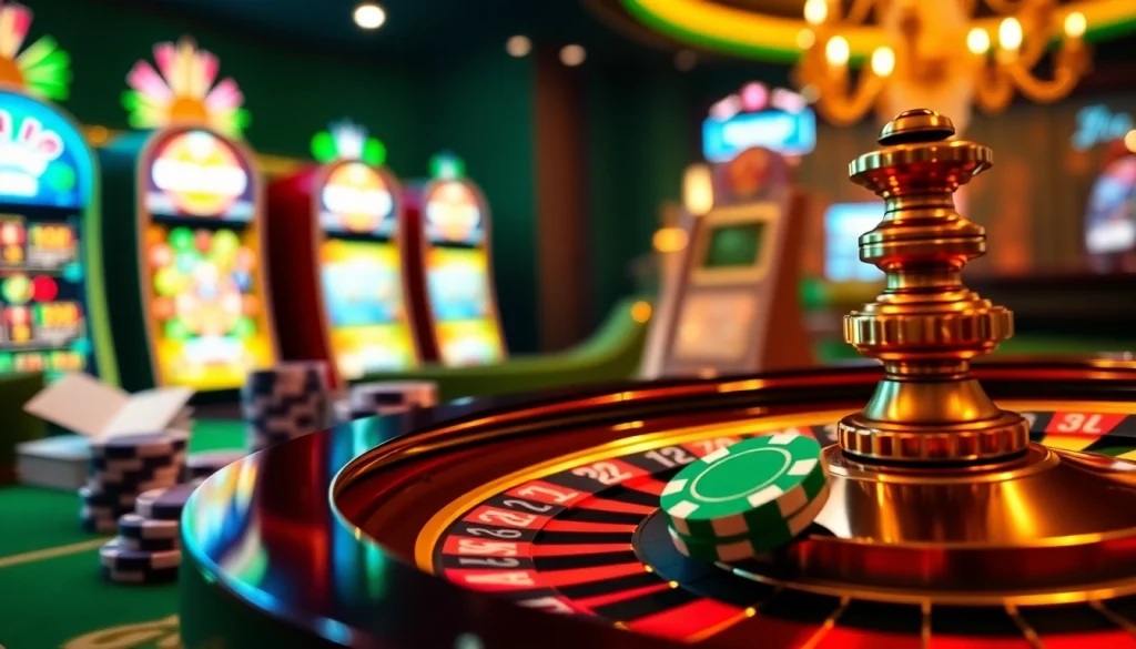 Experience thrilling gameplay at mk8th.net with a vibrant casino atmosphere featuring roulette and poker elements.