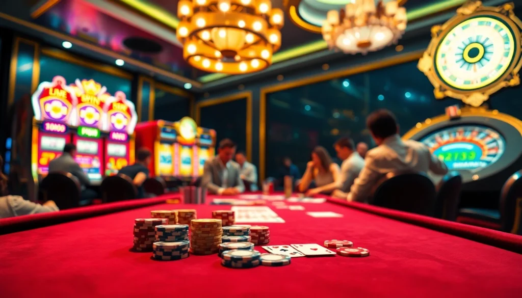 KX8 ন্যাপ রুট gaming table bustling with action, showcasing vibrant casino elements.