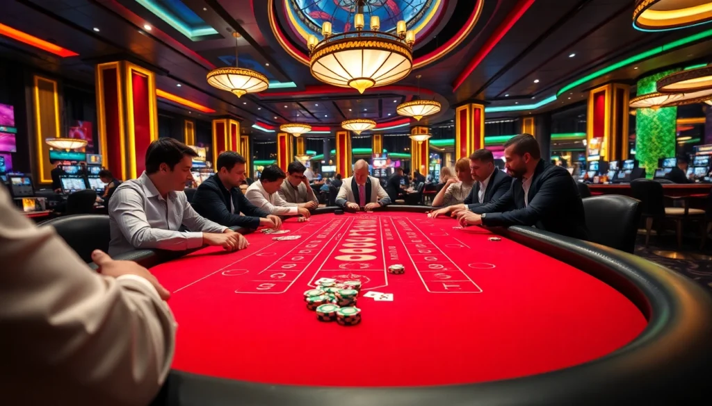 에볼루션 바카라의 흥미로운 순간을 보여주는 카지노 테이블과 플레이어