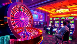 Players engaging at a high-end Sunwin online casino, showcasing vibrant gaming interfaces and luxury.