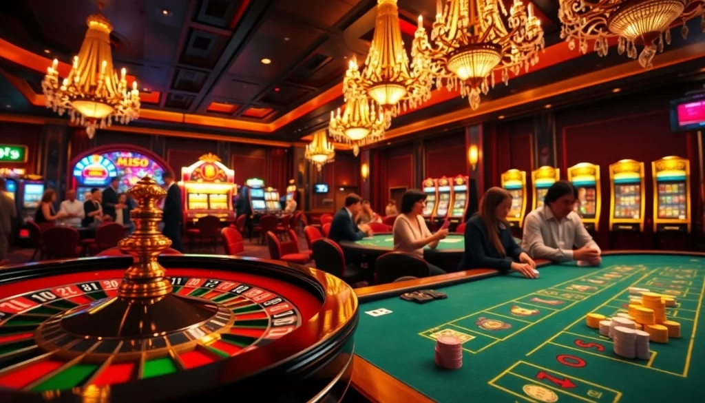 Experience excitement at pahala4d casino with vibrant tables, glowing slot machines, and engaging players.