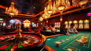 Experience excitement at pahala4d casino with vibrant tables, glowing slot machines, and engaging players.