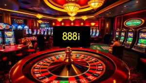 Players engage in thrilling casino games at 88i, featuring roulette and poker, highlighting excitement and luxury.
