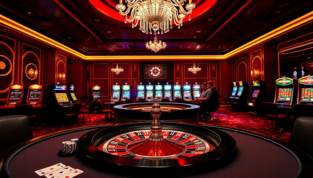 Exciting atmosphere of https://rr88co.net/ showcasing elegant casino games and vibrant roulette wheel.