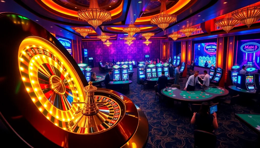 Engaged players enjoying various games at Man 88's vibrant casino floor.