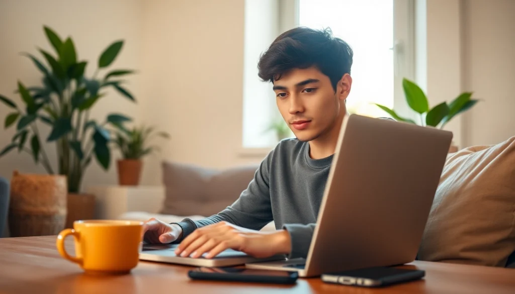 正在使用 WhatsApp Web 的年轻人，在快连VPN的帮助下进行安全通讯。