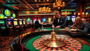Experience thrilling gaming action at 7upbet with vibrant roulette and poker tables.